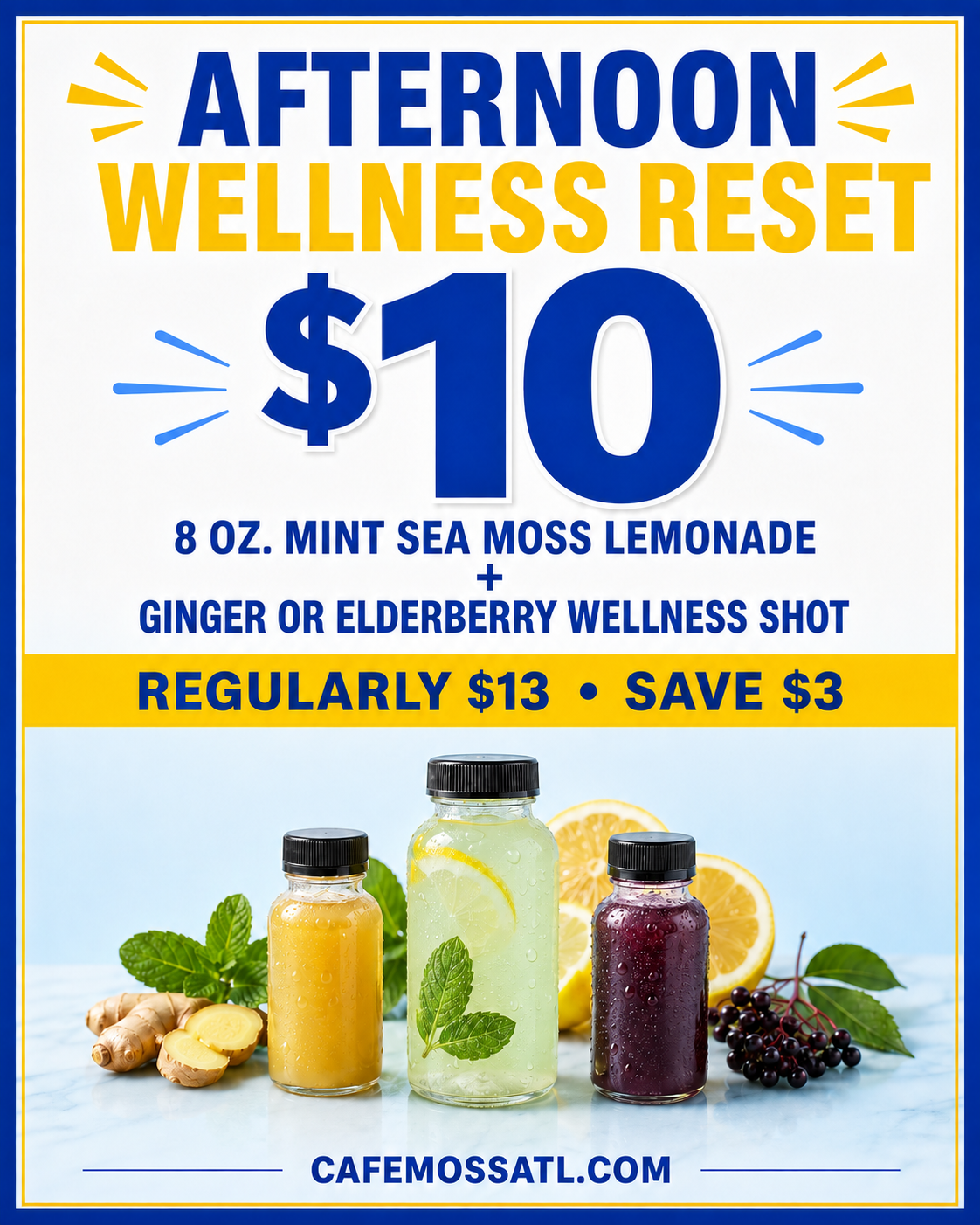 Afternoon Wellness Reset – 8 oz Sea Moss Lemonade and Wellness Shot bundle for $10